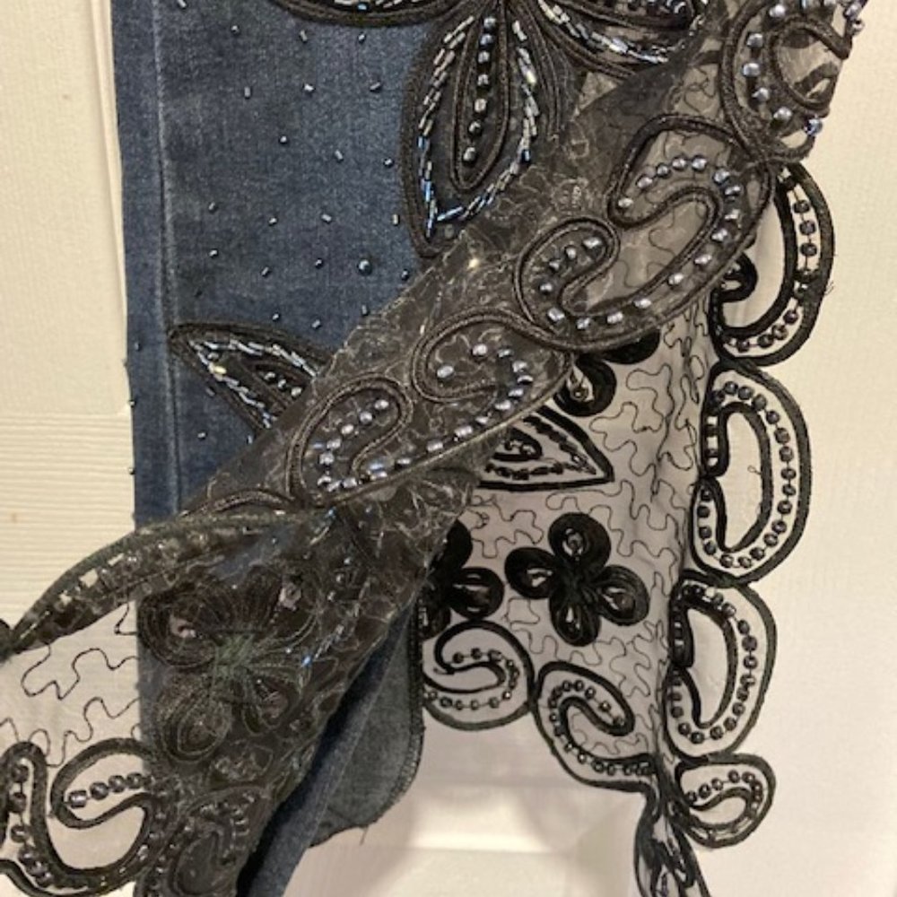 ⭐️  2x's Host Pick ⭐️  Sassy Thai Embellished Flare Lace Jeans With Split Leg - Picture 10 of 14